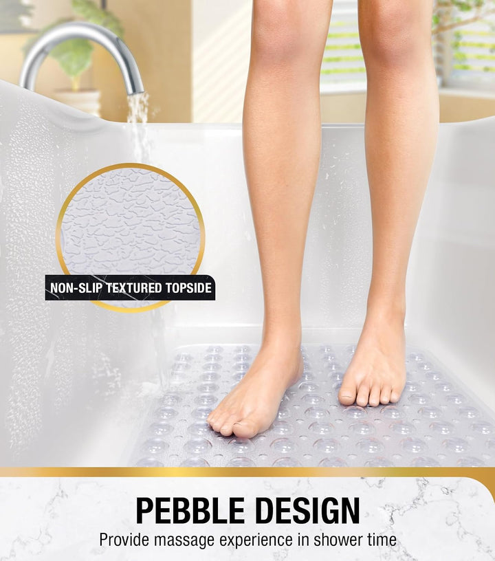 HITSLAM Badewannenmatte rutschfest, 101 x 40cm Extra Lange Antirutschmatte Badewanne, Transparent, 2