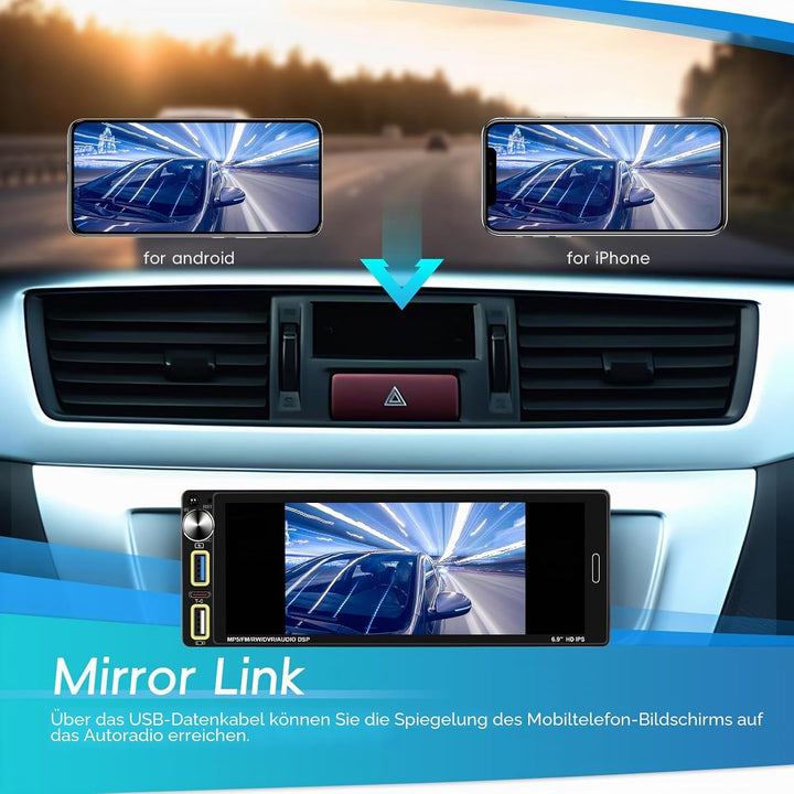 Hikity Autoradio mit Bildschirm 1 Din Wireless CarPlay Android Auto, 6,9 Zoll HD Touchscreen Radio B