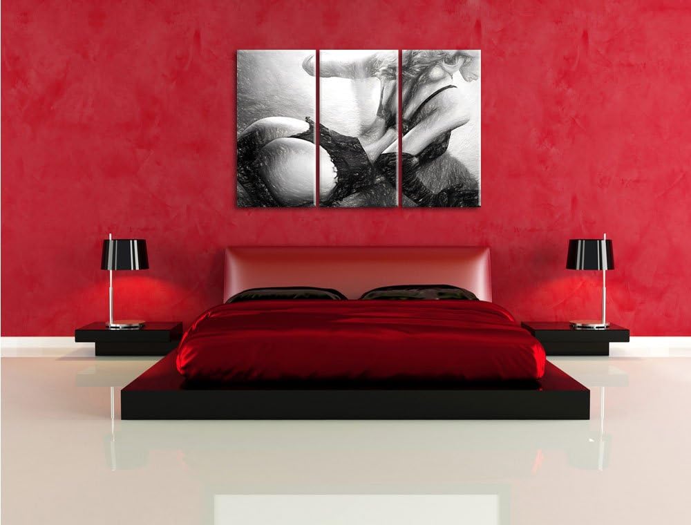 Pixxprint Frau in sexy Dessous als Leinwandbild/Grösse: 3 Teilig (120x80) cm/Wandbild/Kunstdruck/fer