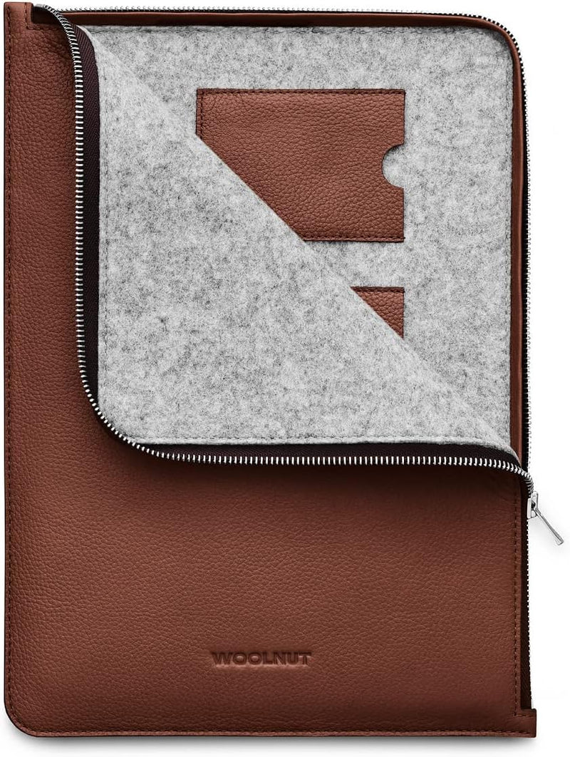 Woolnut Leder Folio Zipper Sleeve Case Hülle Tasche für MacBook Pro 14 Zoll - Cognac Braun MacBook P