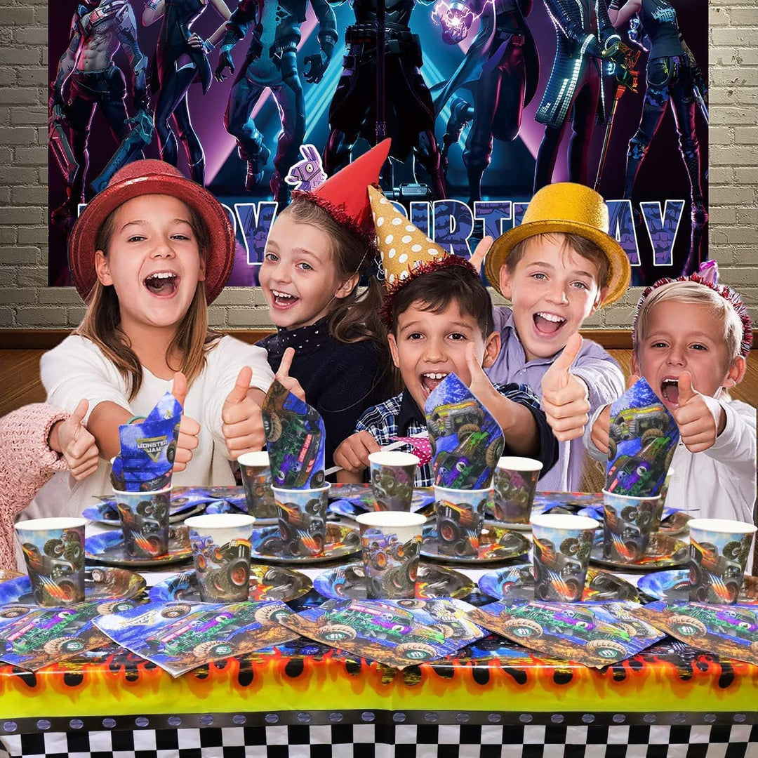 Monster Truck Geburtstag Geschirr Set, Auto Party Deko Set Einschliesslich 20 Teller, 20 Becher und