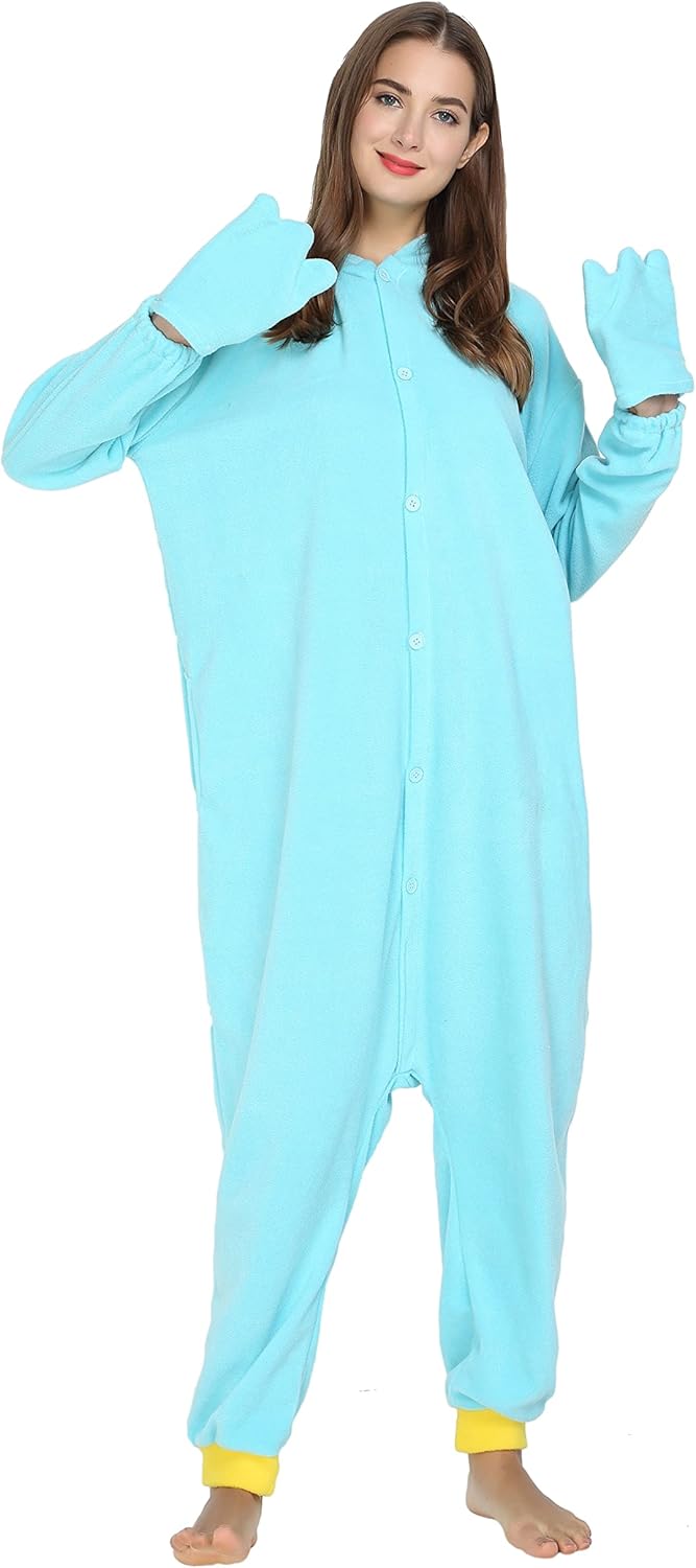 RANSUU Schnabeltier Kostüm Onesie Tier Jumpsuit Relaxo Kostuem Damen Herren Pyjama Halloween Schlafa