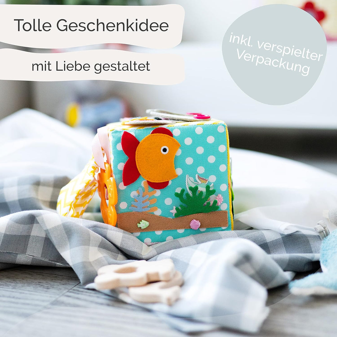 litfant® Original Busy Cube - Maus Mathilda | Der interaktive Motorikwürfel zur Förderung von Motori