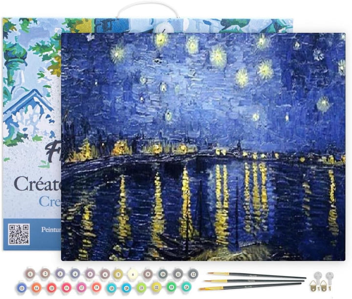 Figured'Art Malen Nach Zahlen Erwachsene Mit Rahmen Van Gogh Sternennacht über der Rhone - Paint by