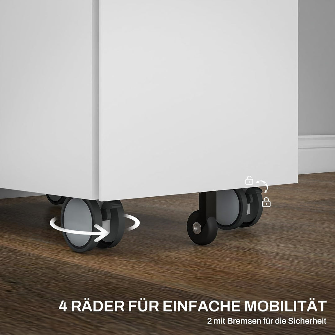 HOMCOM Rollcontainer mit 2 Schubladen, Aktenschrank mit Schloss, Oben Umschlag, Büroschrank für A4 L