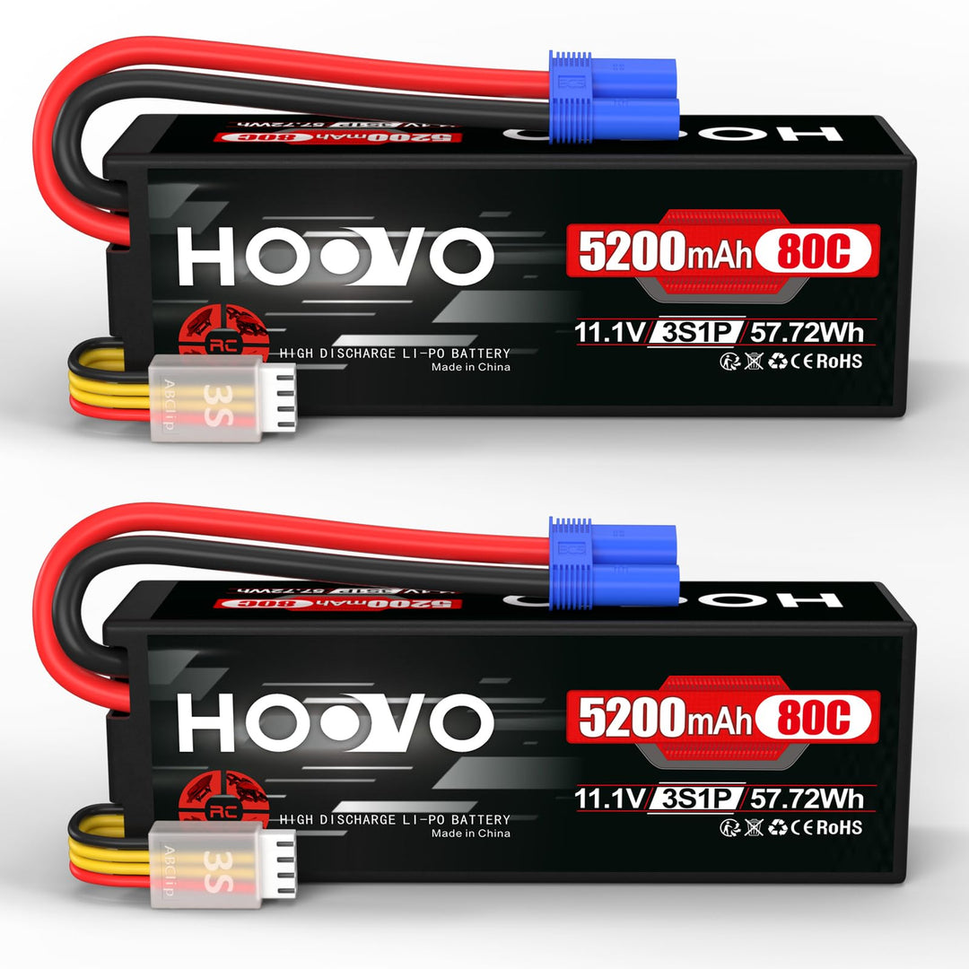 HOOVO 11,1V Lipo Akku 3S 5200mAh 80C HardCase RC Akku Battrien mit EC5 Anschlussstecker für RC Scale