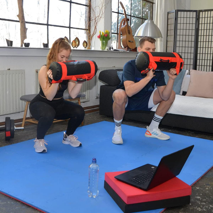 EYEPOWER 20kg Power Bag + 4 Kettlebell Gewichte - Befüllt mit Eisensand - Besser als Geräte: 6 Griff