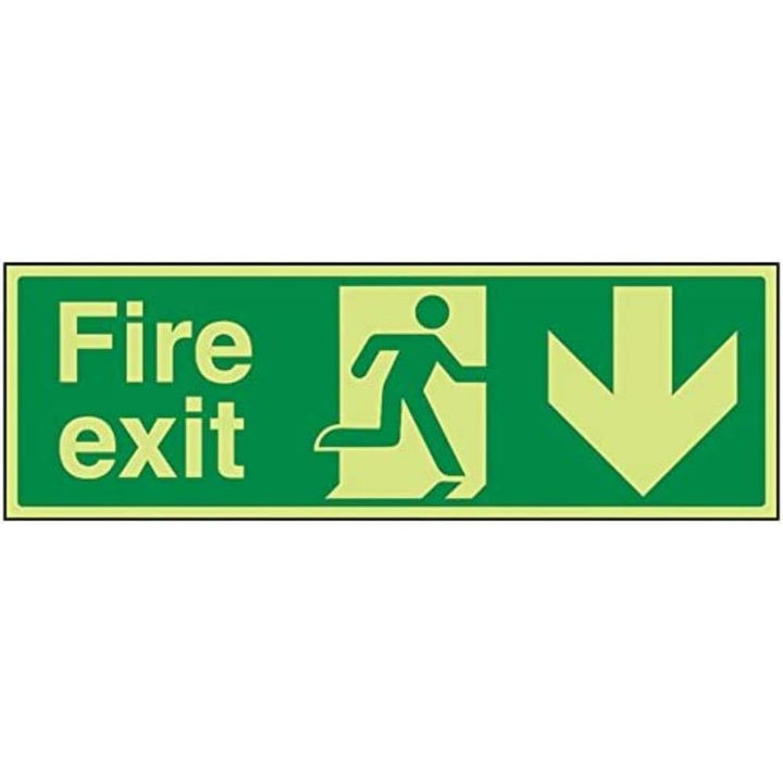 VSafety englisches Warnschild „Fire Exit“, 450 x 150 mm, fester Kunststoff, leuchtet in der Dunkelhe