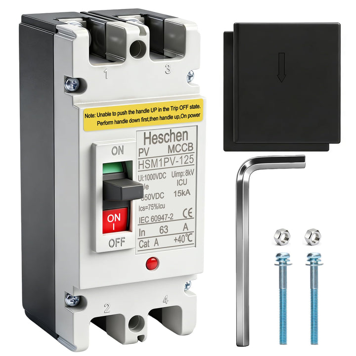 Heschen DC-Leistungsschalter MCCB, 2-polig, DC550V, Photovoltaik-Leistungsschalter, für PV-Solaranla