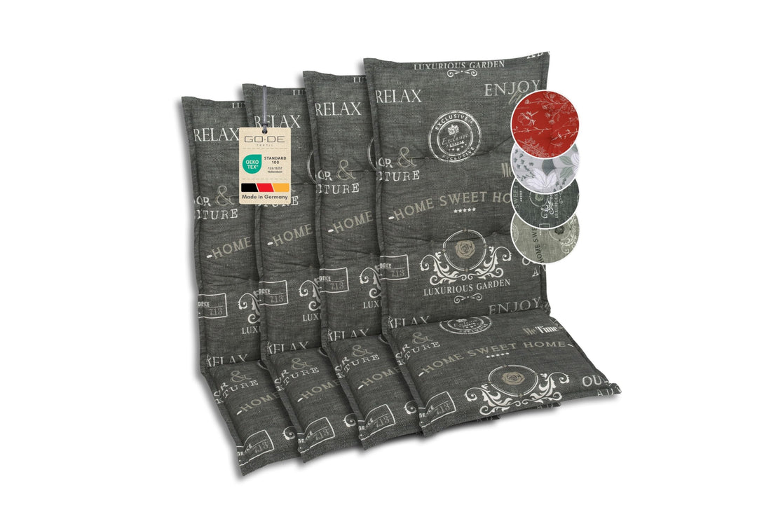 Bequeme und attraktive Polsterauflagen für Hochlehner-Gartenstühle (4er-Set, Stempel anthrazit, Hoch