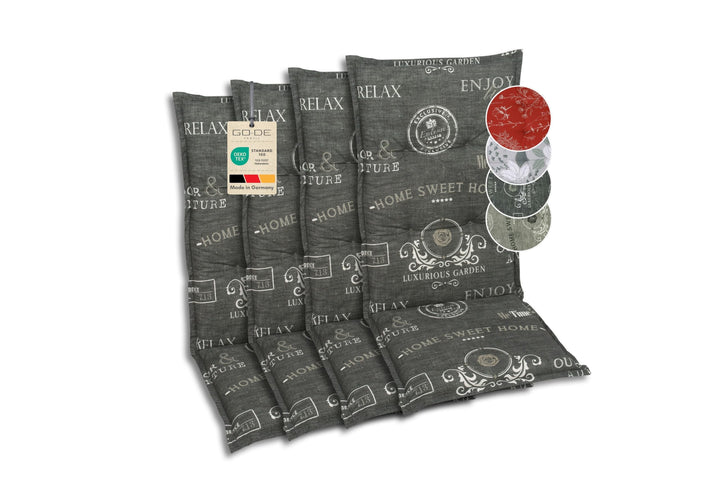 Bequeme und attraktive Polsterauflagen für Hochlehner-Gartenstühle (4er-Set, Stempel anthrazit, Hoch
