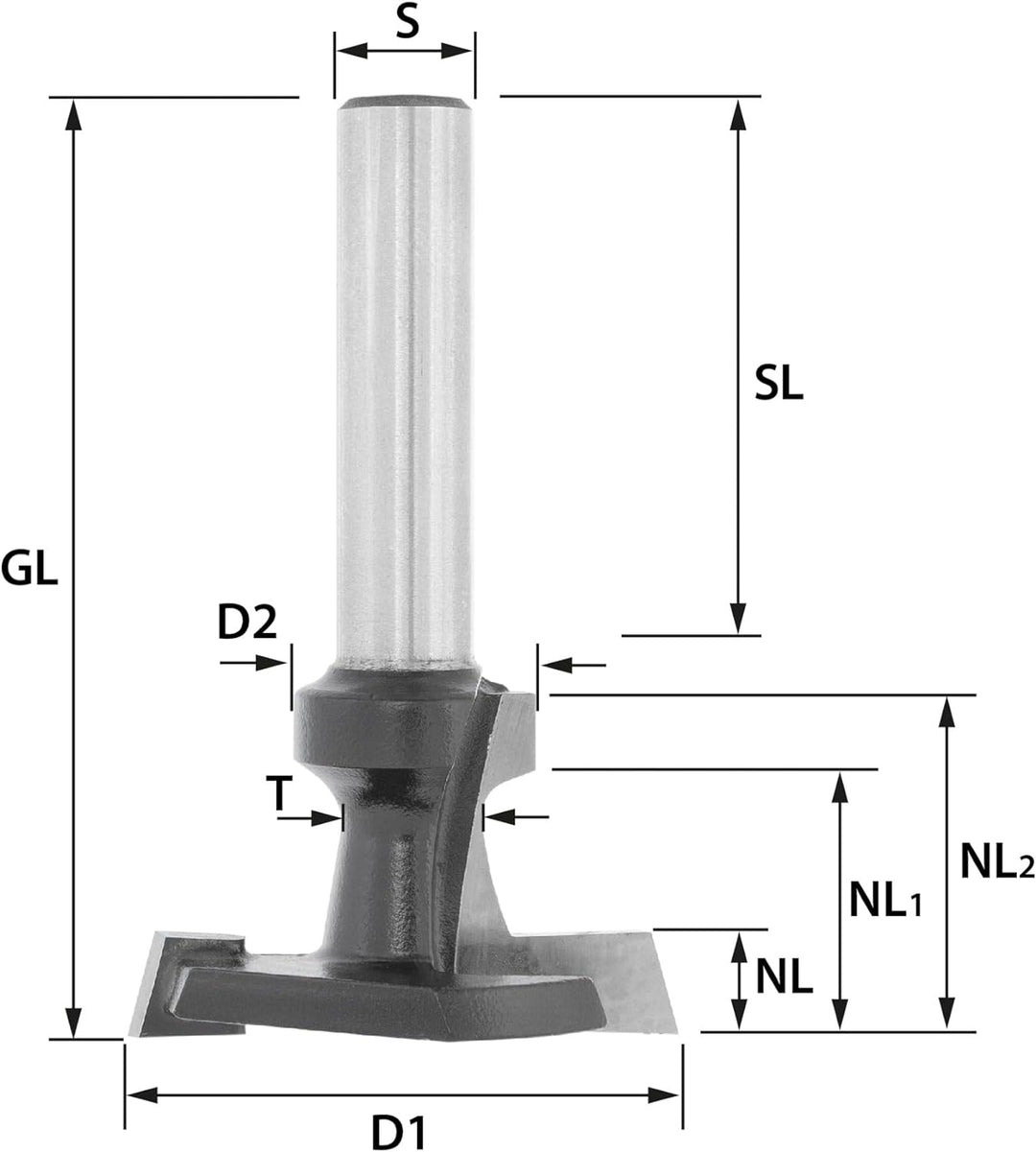 ENT 17832 T-Nutfräser für Regalsysteme HW, Schaft (S) 8 mm, Durchmesser (D1) 32 mm, Nutzlänge (NL2)