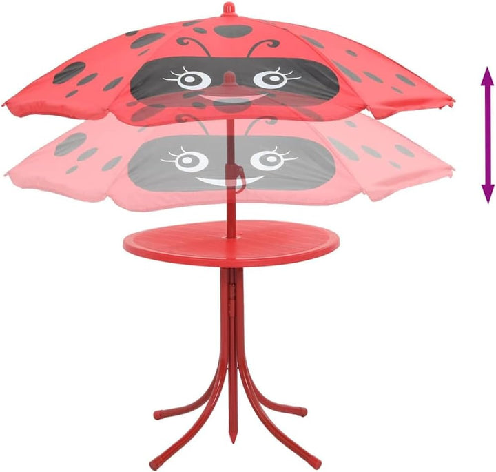 vidaXL Kinder Sitzgruppe Sitzgarnitur Gartenmöbel Tisch 2 Stühle Sonnenschirm Rot, Rot