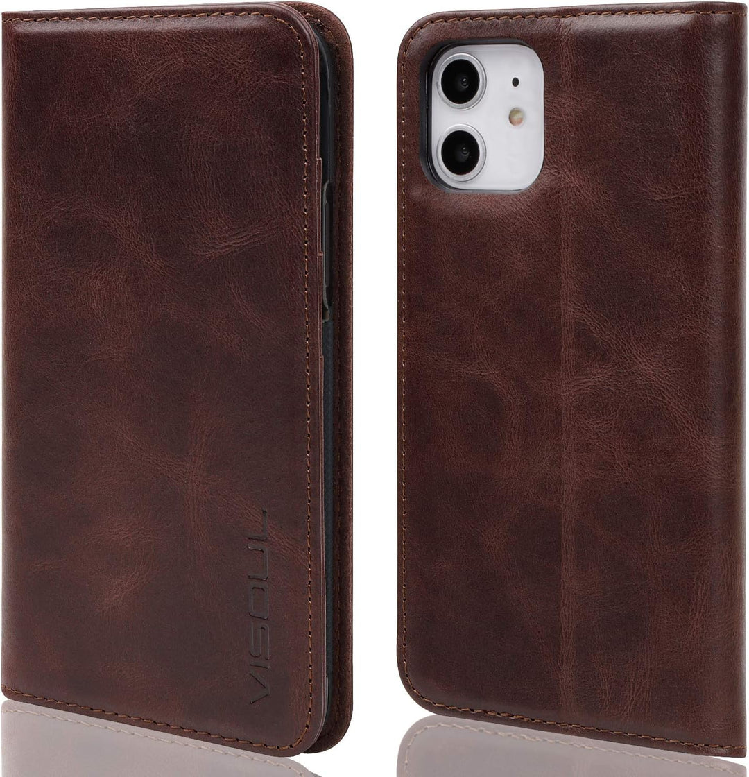 VISOUL iPhone 11 Hülle,Stossfeste Handyhülle [Erstklassiges Rindsleder] TPU Schutzhülle [Kartenfach]