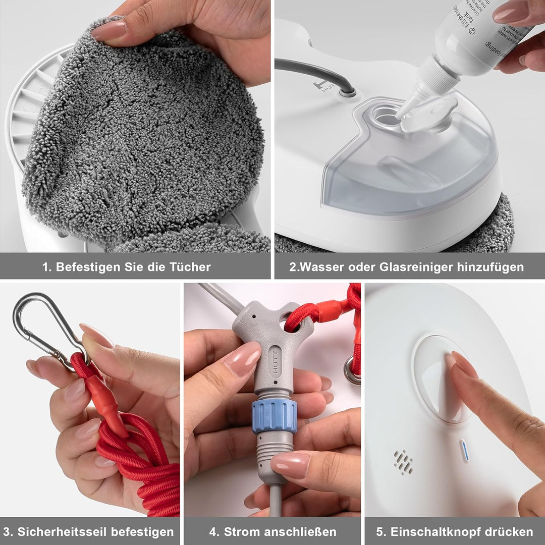 HUTT C6 Fensterputzroboter mit Sprühfunktion, Elektrischer Fensterputzer Fernbedienung mit 80ML Tank