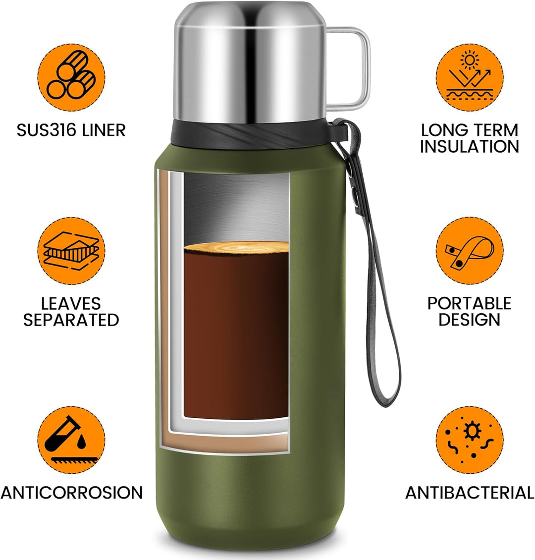 Edelstahl Thermosflasche mit Becher - 800ml Thermoskanne Doppelwandige Isolierkanne - Auslaufsicher