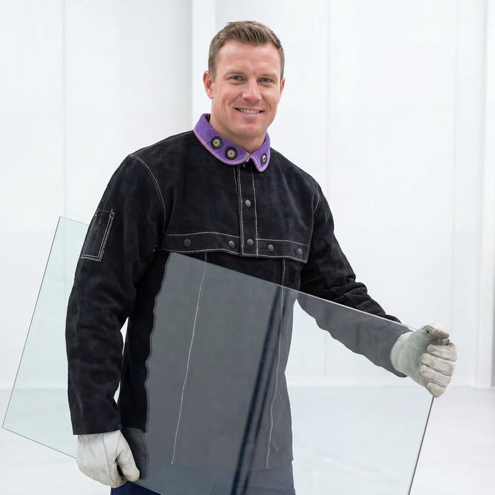 ONETIAN Schwarze Schweisserjacke aus Leder - Hochwertige Schutzjacke mit Cape-Ärmeln für ultimativen