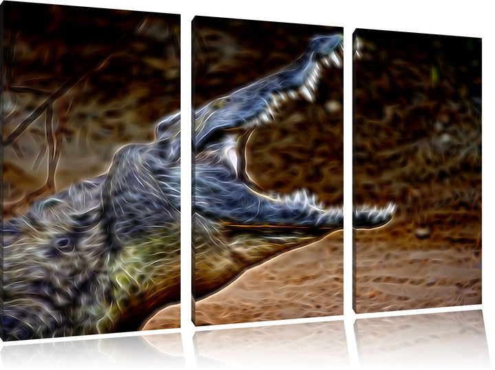 gewaltiges Krokodil Spezial 3-Teiler Leinwandbild 120x80 Bild auf Leinwand, XXL riesige Bilder ferti
