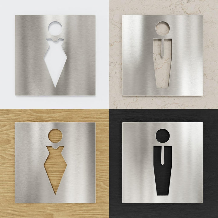 Edelstahl WC-Schilder Set - selbstklebend & pflegeleicht - Design Toiletten-Schilder T-01-E