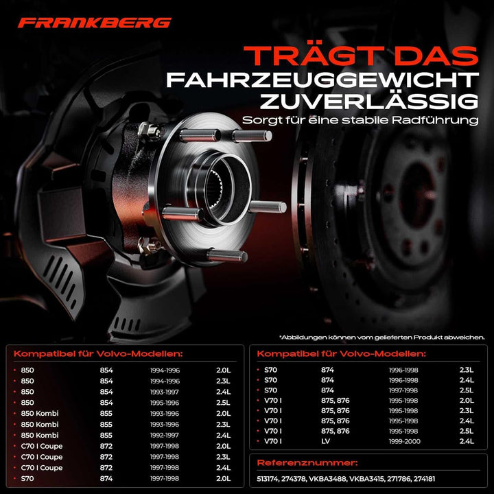 Frankberg 1x Radnabe Radlagersatz Vorderachse Links oder Rechts Kompatibel mit 850 854 1995-1996 850