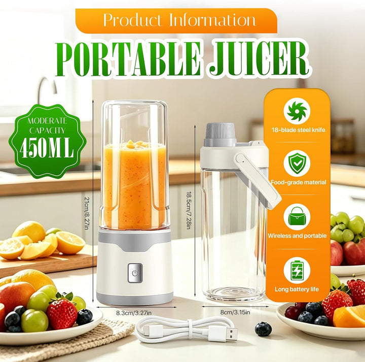 Mixer to Go, Tragbarer Schneller Mixer Smoothie Maker, 18-Blatt Edelstahlklingen, 450ml USB-C Wieder