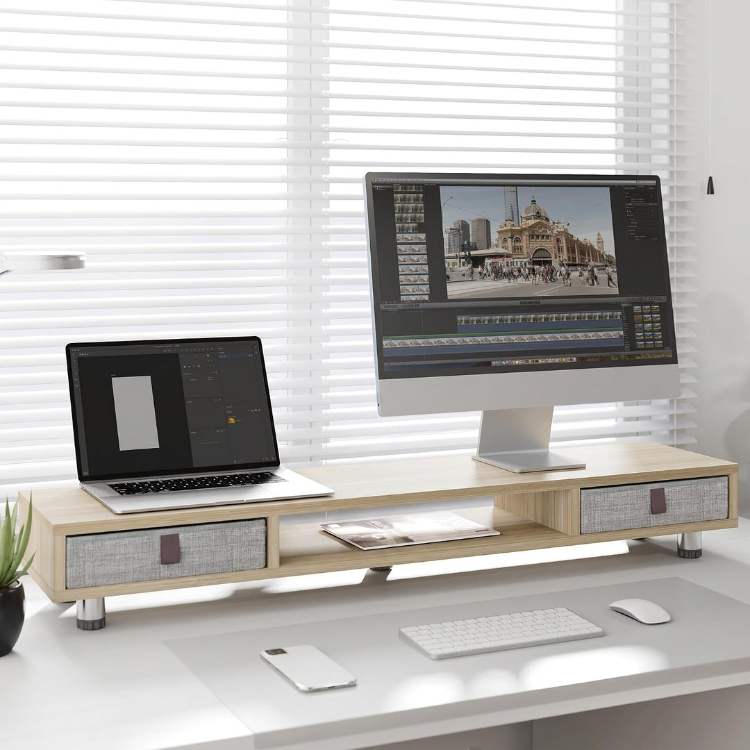 Fenge Dual Monitorständer mit 2 Schublade Grosser Bildschirmständer für PC Laptop TV, Höhenverstellb