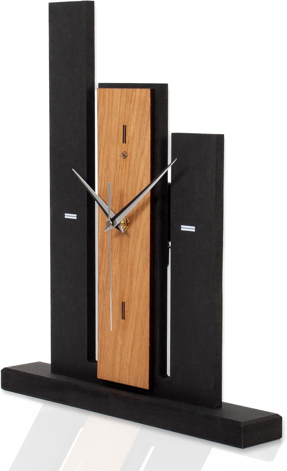 Kreative Feder Designer-Standuhr „Brown Stairs“ aus Holz – Schwarze Tischuhr in modernem Look ohne T