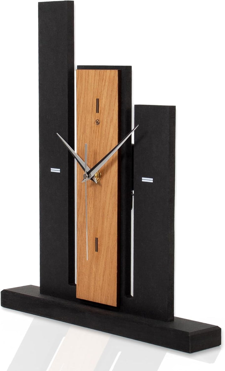 Kreative Feder Designer-Standuhr „Brown Stairs“ aus Holz – Schwarze Tischuhr in modernem Look ohne T