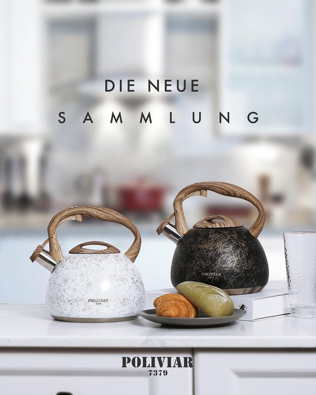 Poliviar Moderne Wasserkessel Induktion, Edelstahl Pfeifkessel, Teekessel für alle Kochplatten, Flöt