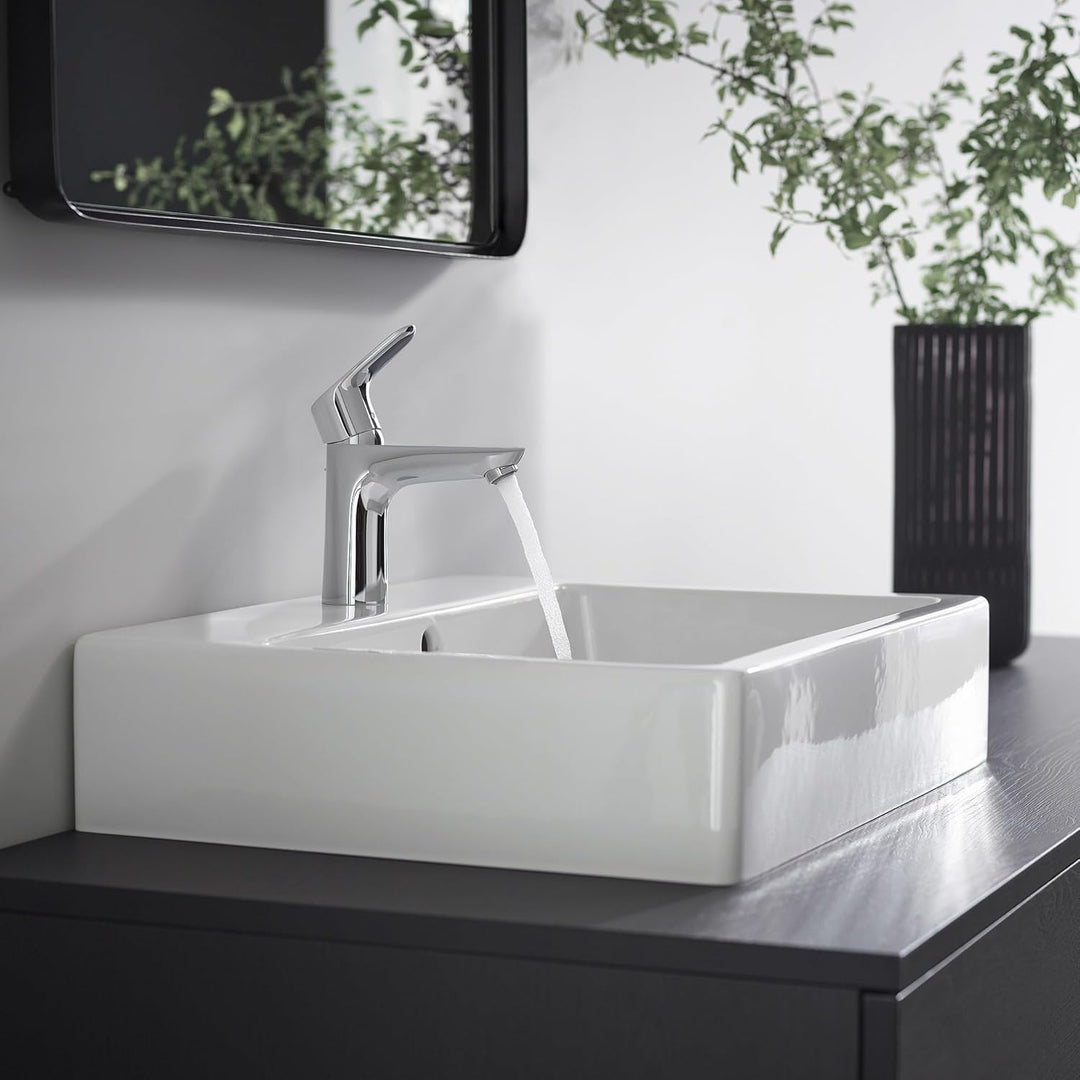 hansgrohe Focus - Waschtischarmatur mit Zugstangen-Ablauf, Wasserhahn Bad mit Auslauf Höhe 100 mm, M