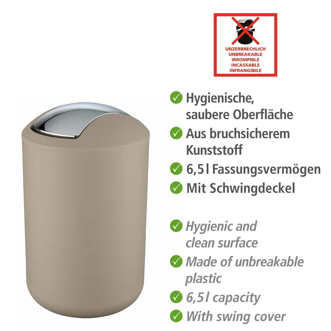 WENKO Kosmetikeimer Mod. Brasil L, 6,5 Liter Bad-Mülleimer mit Schwingdeckel, aus bruchsicherem Kuns