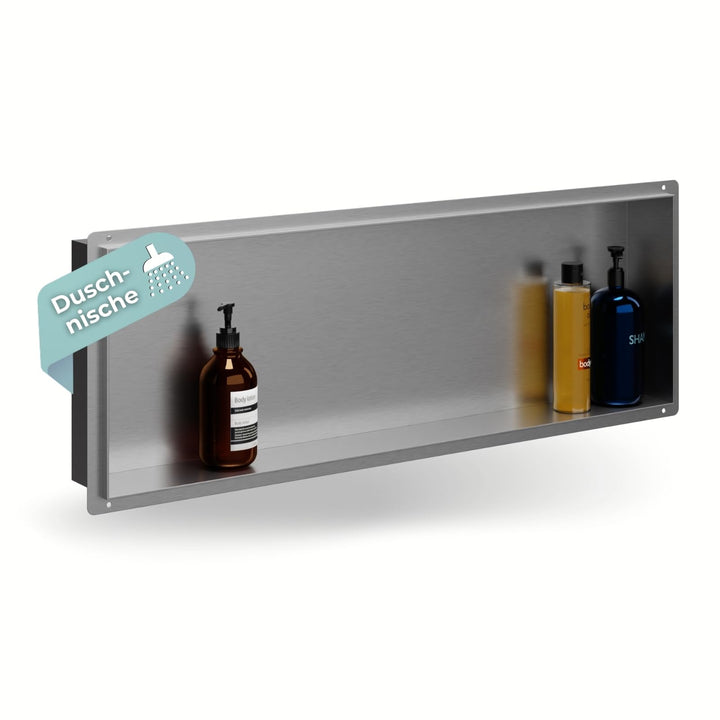 HAGO24 DIY Duschnische 90x30cm I Wandnische Dusche aus Edelstahl I einbaubare Duschablage in silber