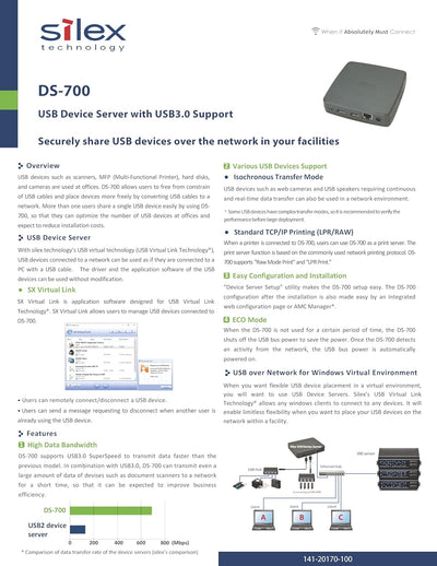 Silex Technology DS-700 Geräteserver USB 3.0 Device Server - Netzwerk USB-Server LAN (10/100/1000 MB