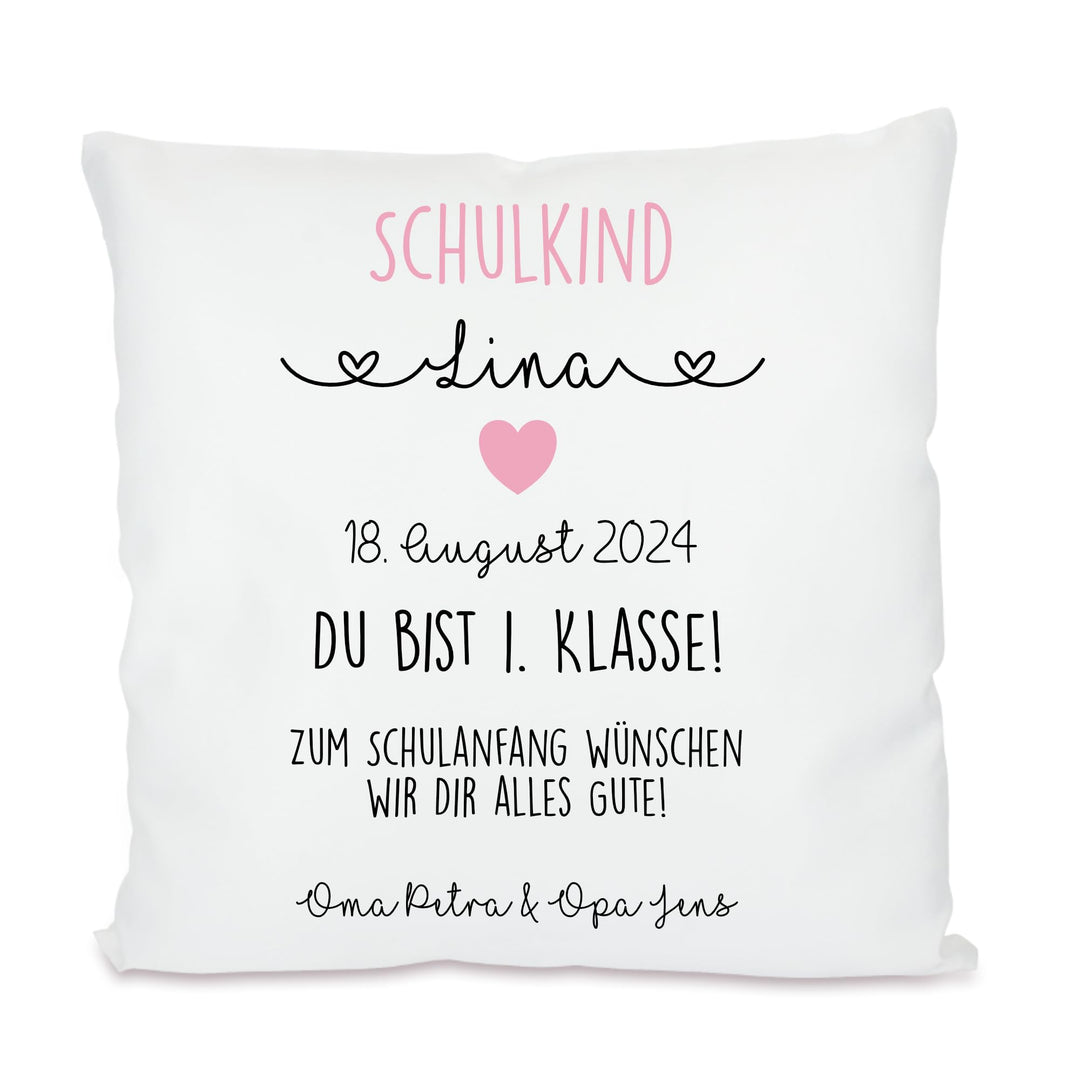Geschenk zur Einschulung für Schulanfänger - Kissen mit Name und Einschulungsdatum des Erstklässlers