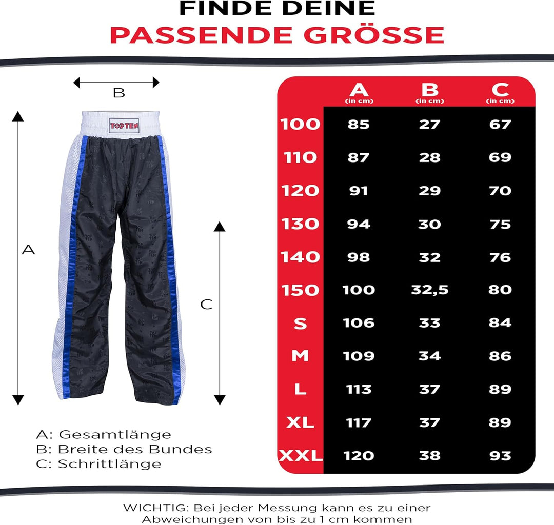 TopTen Mesh Kickboxing Pants Black/White Schwarz - Weiss 130, Schwarz - Weiss 130