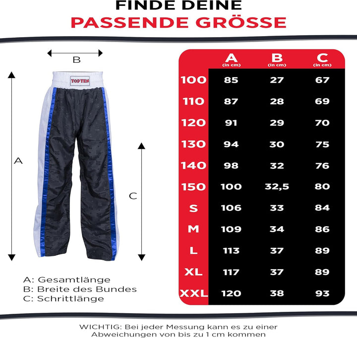 TOP TEN Kickboxhose „Mesh“ Schwarz - Weiss Einheitsgrösse, Schwarz - Weiss Einheitsgrösse
