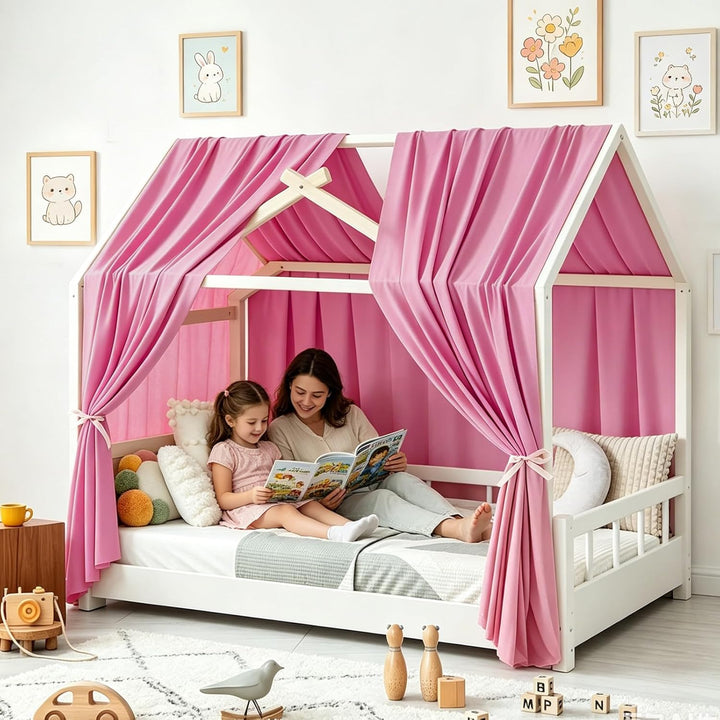 Hausbett Himmel, 2 Stück Betthimmel Hausbett Musselin, Baldachin Kinderzimmer Stoffhimmel für Hausbe