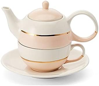 NEU teemando® Tea for one Set "Lieske", blau + Tea for one Set "Lieske", rosa Keramik mit Goldauflag
