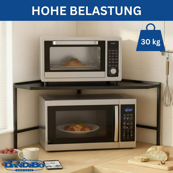 DanDiBo Mikrowellenregal Eckregal Küche Stehend Arbeitsplatte 72x72 cm Schwarz 2 Stufig 96688 Mikrow