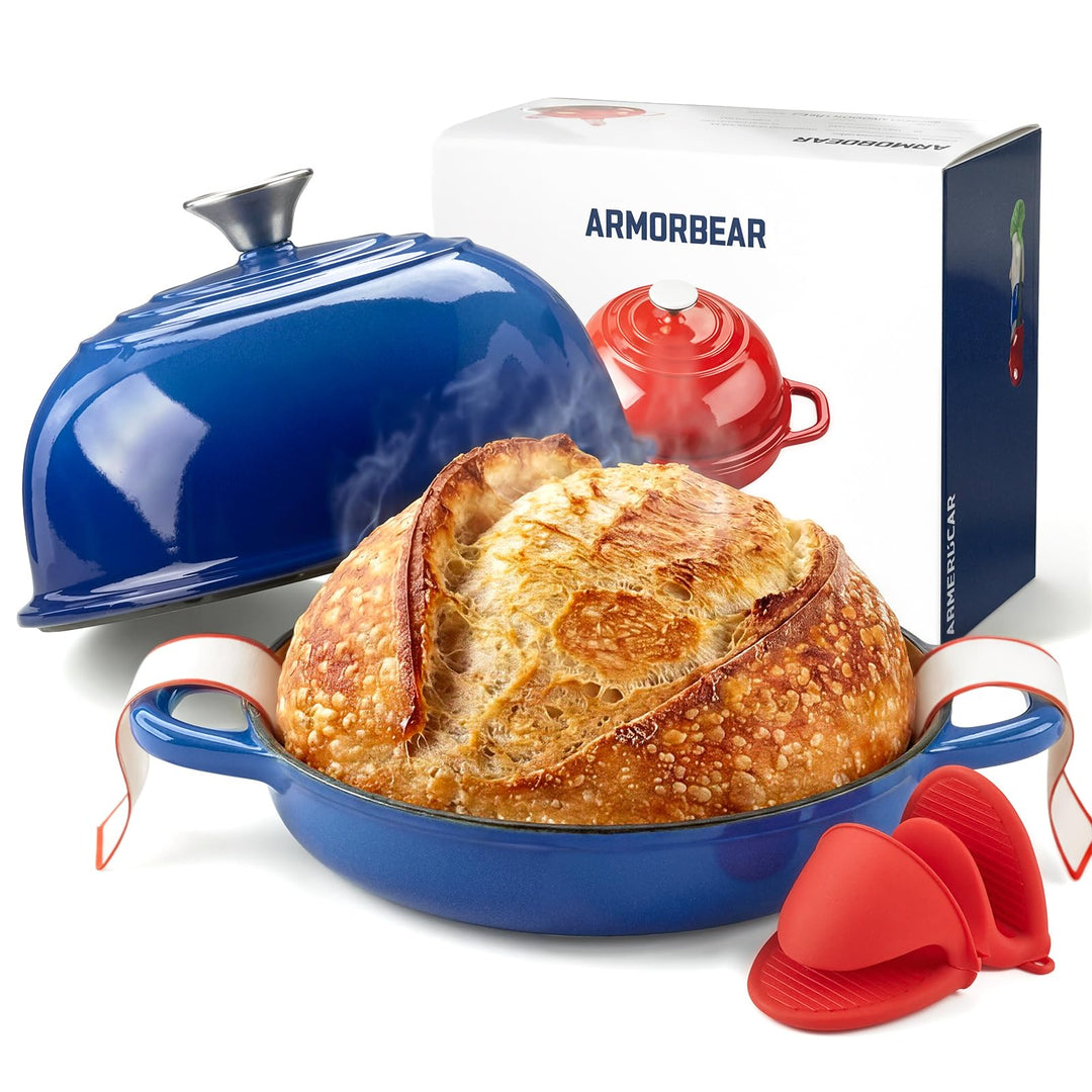 Armorbear Gusseisen Topf Brot Backen, 4,7L Bräter Emaille Schmortopf mit Deckel und Griffen, 24 cm D