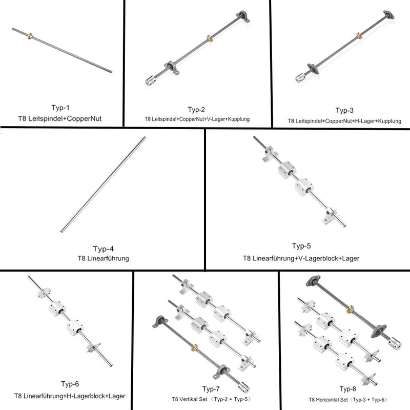 S SIENOC 1000mm 3D Drucker T8 Gewindespindel Stange Lineare Schiene Stangenwelle Leitspindel+CopperM