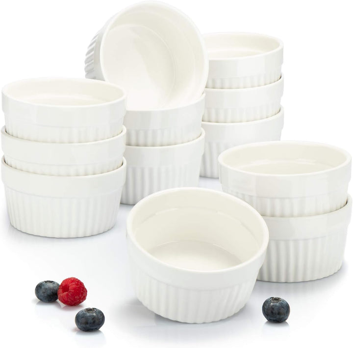 COM-FOUR® 12x Soufflé Förmchen - Creme Brulee Schälchen aus Keramik - Ofenfeste Förmchen - Dessertsc