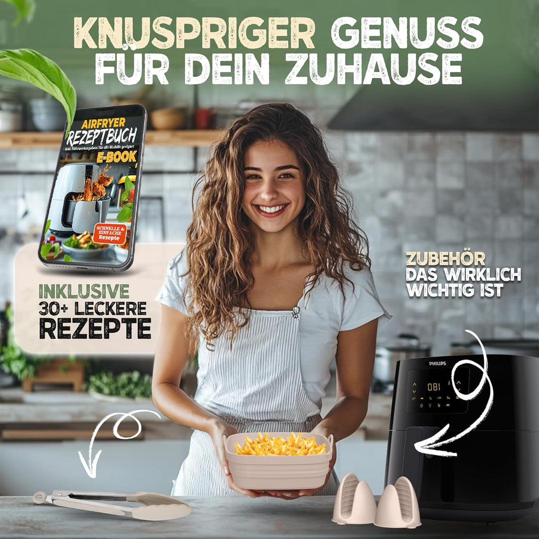 Silikonform-Set faltbar & extra dick für Heissluftfritteusen ab 3,7L-8L mit Zubehör | Airfryer Silik