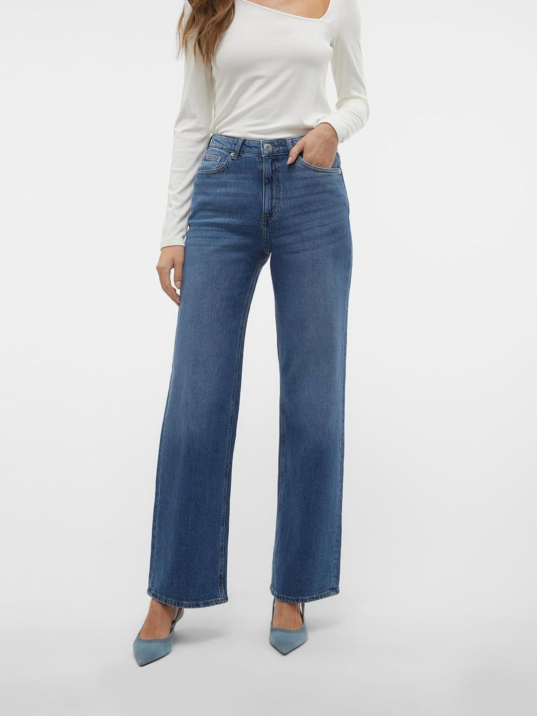 Vero Moda Female Weit geschnitten VMTESSA Hohe Taille Weit geschnitten Jeans 25W / 30L Medium Blue D