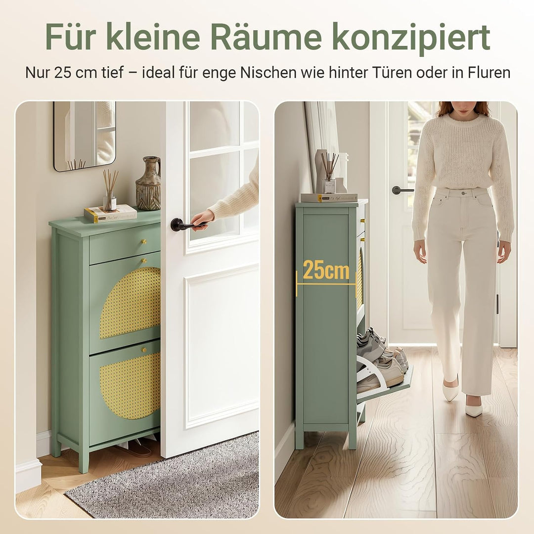 SoBuy Schuhschrank Schmal - 2 Türen 1 Schublade 62x25x97cm Flur | Schuhkipper Aus MDF Mit Rattan-Tür