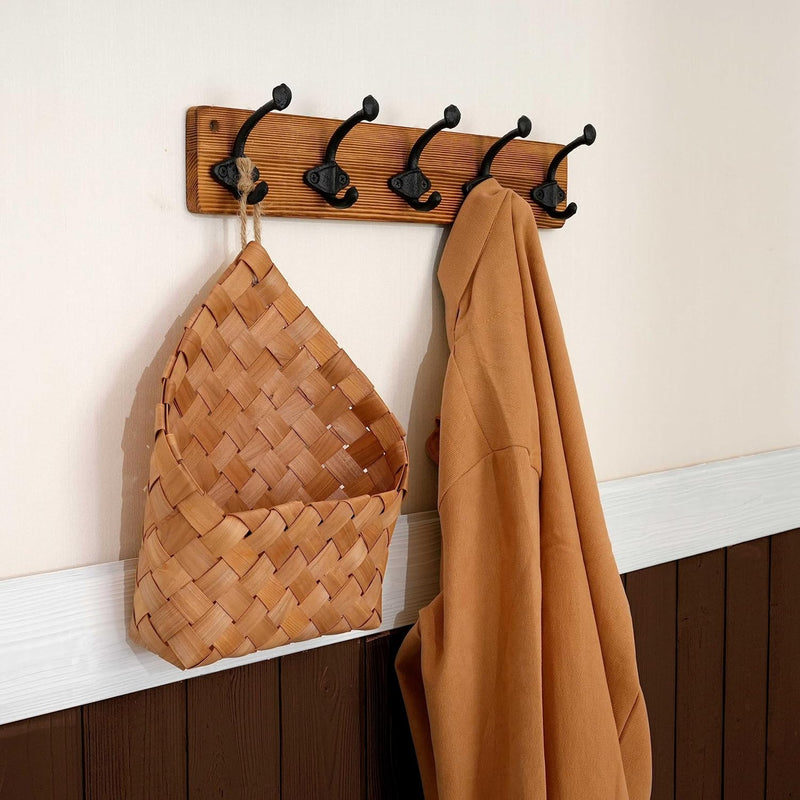WEBI Garderobenleiste Holz,Wandgarderobe mit 5 Haken Gusseisen,Garderobenhaken Wand Garderobe Hakenl