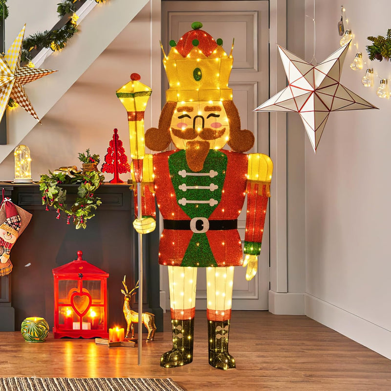 COSTWAY Weihnachten Nussknacker Figur gross, beleuchtete Weihnachtsdeko XXL, 180 cm Nussknackerkönig