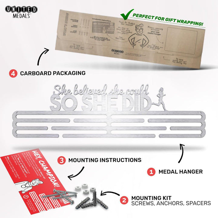 United Medals She Believed She Could So She Did Medaille Kleiderbügel | Edelstahl Medaillenhalter |