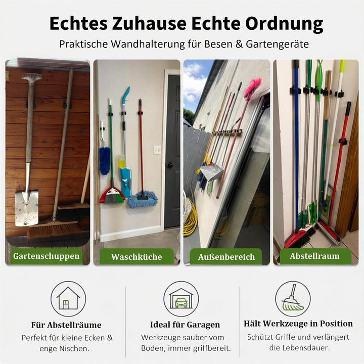 3-H 12 Stück Gerätehalter Set, Besenhalterung Wand Gartengerätehalter Besenhalter, Wandhalterung für