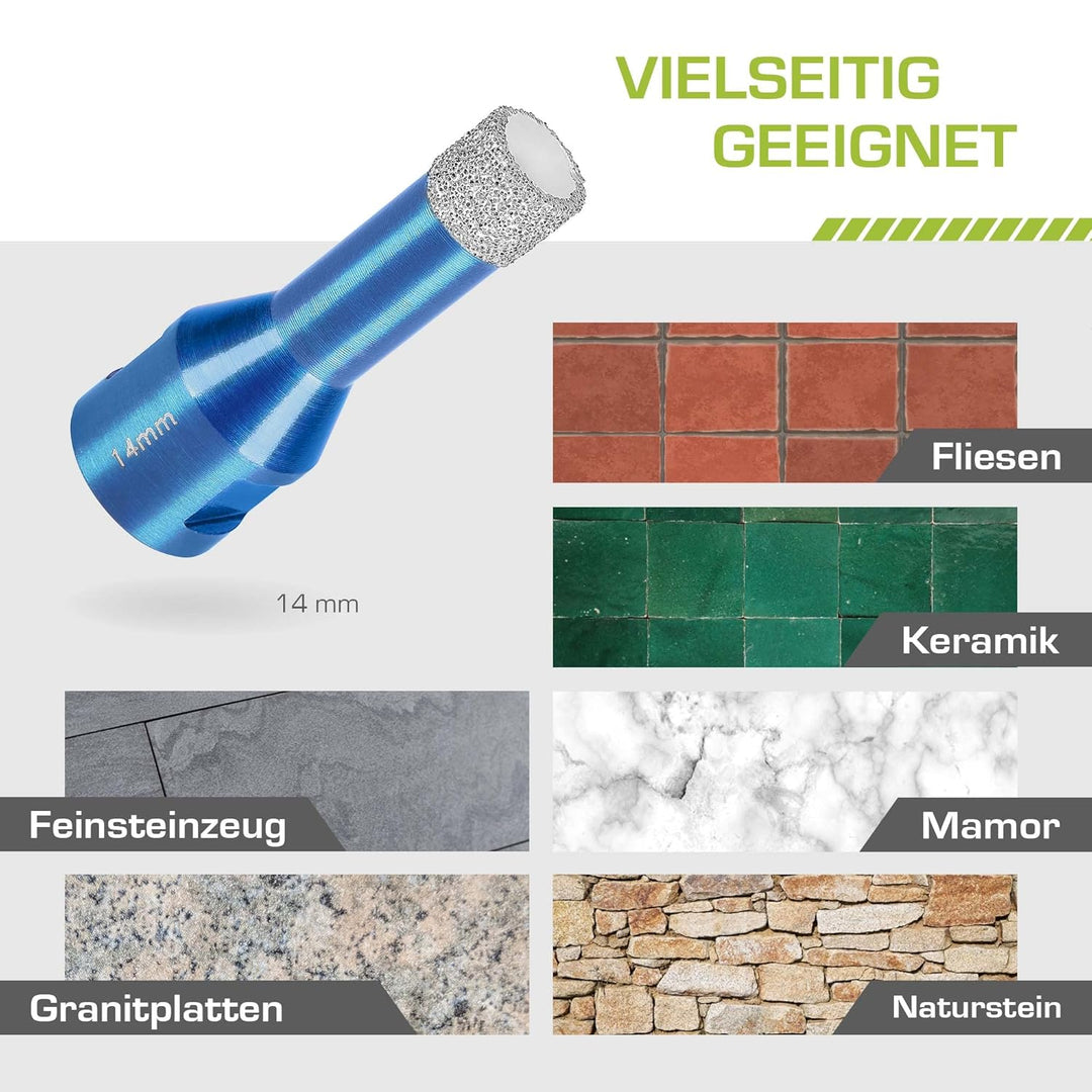Profi Fliesenbohrer 14mm x M14 - Diamantbohrer für harte Fliesen, Feinsteinzeug uvm. Diamantbohrkron